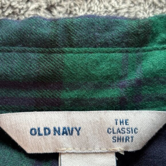 Old Navy Western Flannel Top Large Plaid Green Button Up Light Weight 18800 - Picture 6 of 11